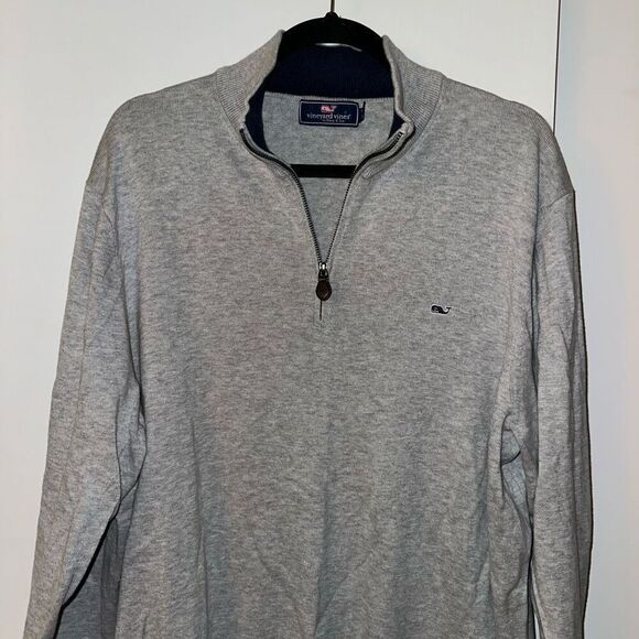 Vineyard Vines Men’s Heathered Gray Knit Quarter Zip Sweater XXL EUC - Picture 3 of 11